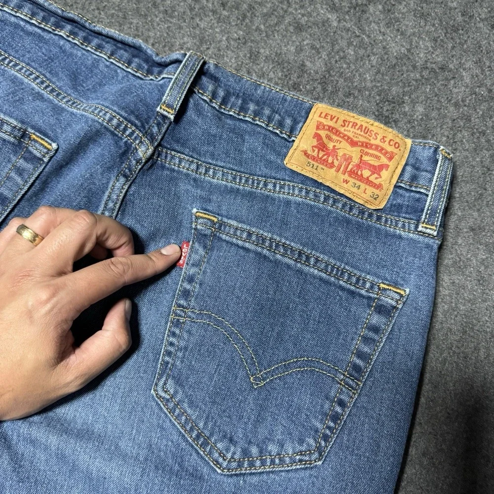 Levis 511 Jeans‎ Mens 34x32 (32x30.5) Blue Medium Wash Slim Stretch Denim Pants
